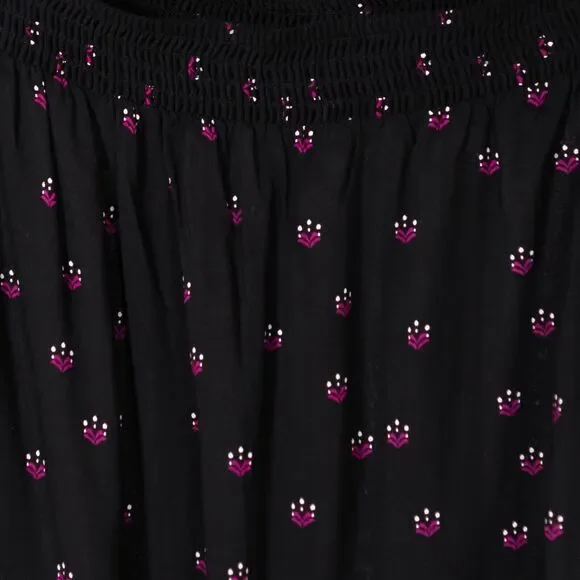 Express Women's Blouse Black Pink Floral Off Shoulder Ribbed 3/4 Sleeve Top M - Picture 5 of 9